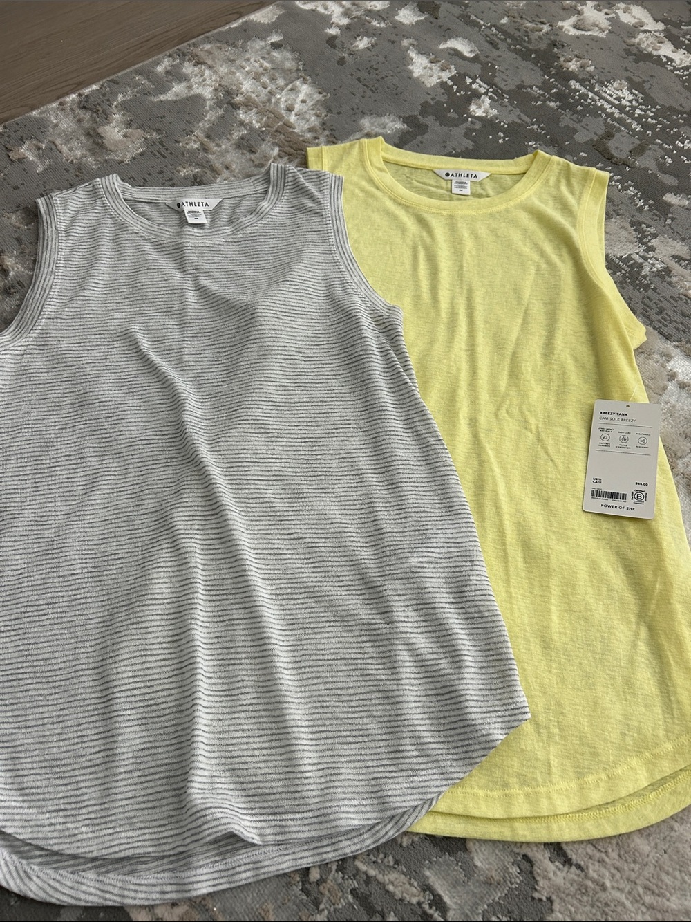 Athleta Sleeveless Tank Pair in Heather Gray Stripe + Lemon Yellow